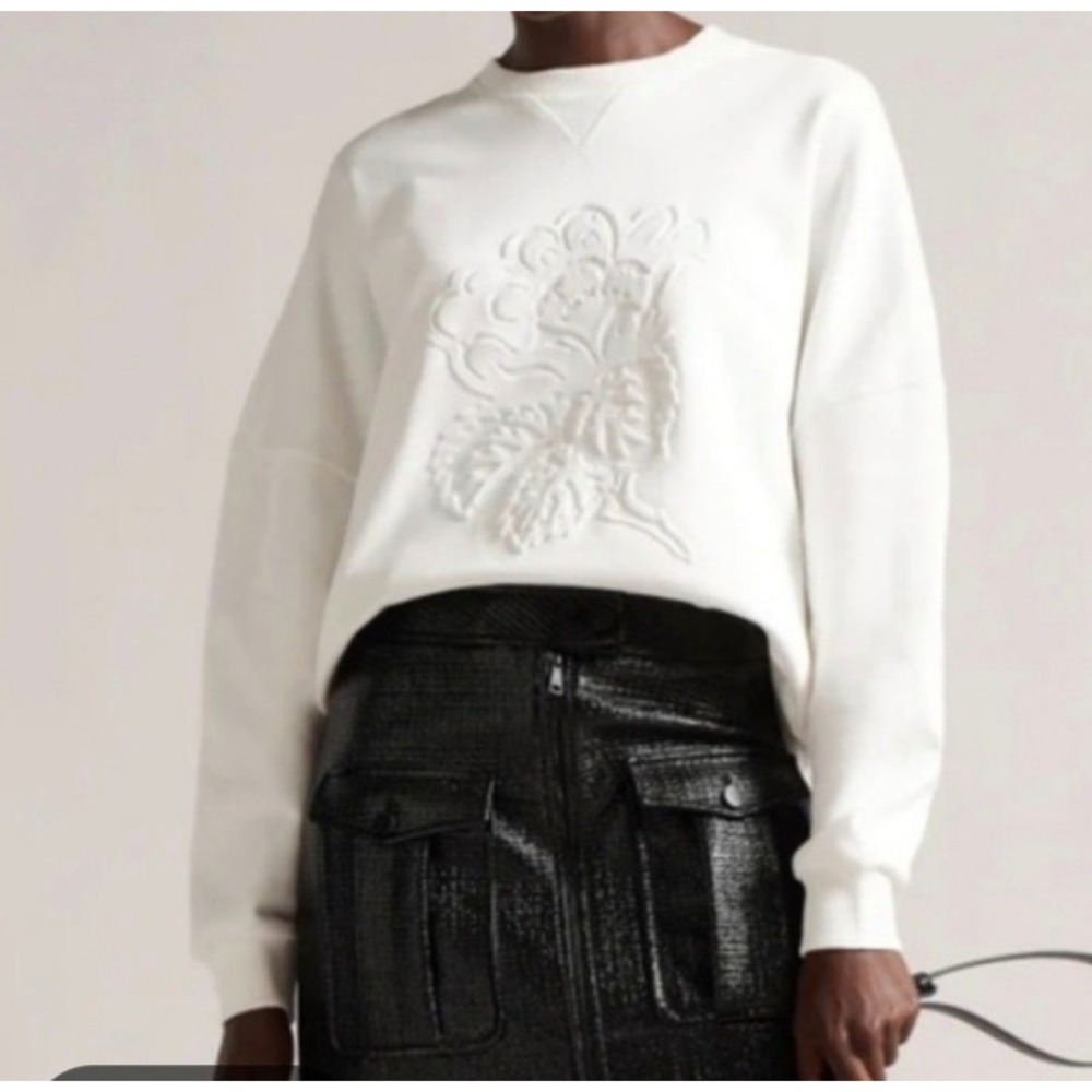 Ted Baker 3D Flower Embroidered Crewneck Pullover Sweatshirt White Size XS GC